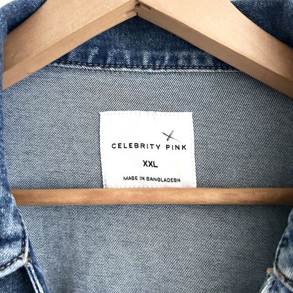 Celebrity Pink Denim Dress Juniors Size XXL Stretch Button Up Medium Wash Blue - Picture 3 of 13